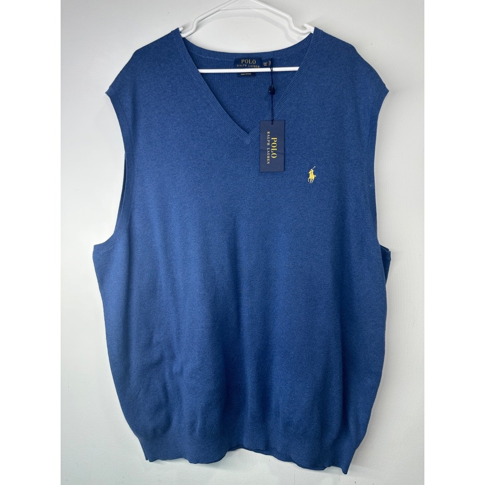 Polo Ralph Lauren Pima Cotton V Neck Vest Blue Men's 3XLT Tall